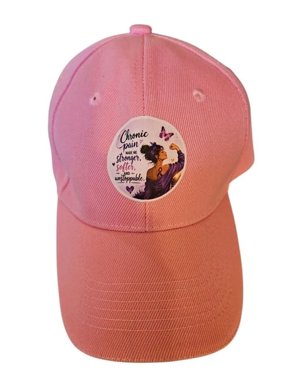 UPCYCLED OOAK Pink Cap Wearable Art Hat Strength Original Design Pain Awarness - Picture 4 of 17